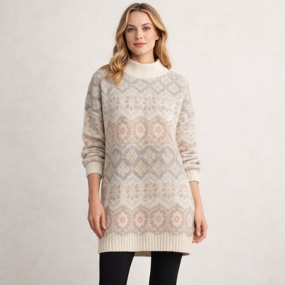 Hilda Ltd Icelandic 100% Pure Wool Tunic Sweater Nordic Fair Isle Sz M
